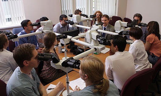 The multihead microscope. How pathologists were educated at some point in the not so distant past. Source: focusontoxpath.com